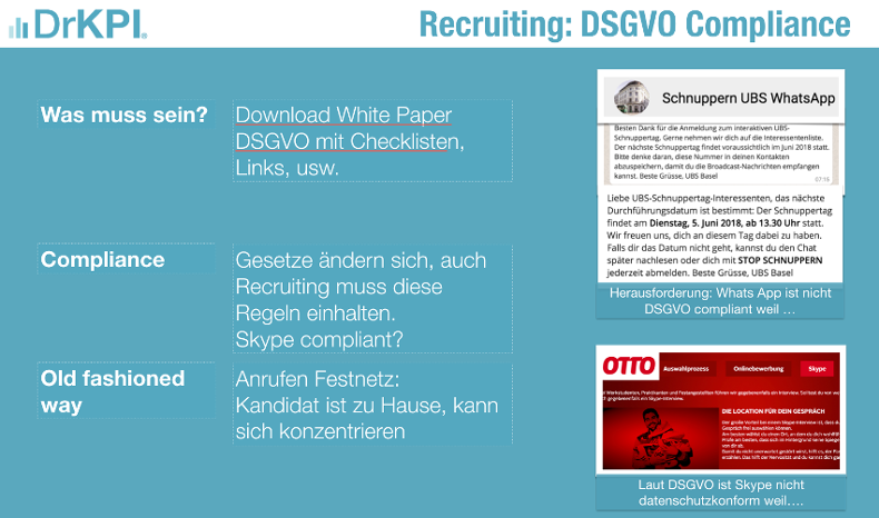 Whats App, Skype Facebook: Noch DSGVO konform für Marketing und Recruiting - 5 Min Check-Up mit DrKPI Tools.